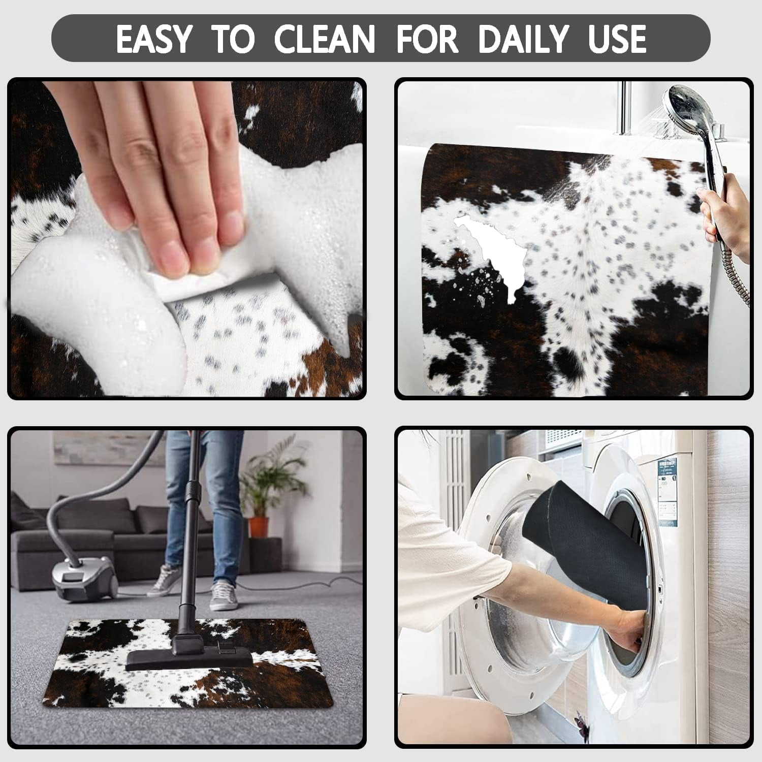 Cow Skin Quick Dry Bath Mat, Western Bathroom Home Decor Farmhouse Absorbent Non-Slip Bathroom Rugs Thin fit Under Door Floor Mats for Bathtub, Shower Room, Sink