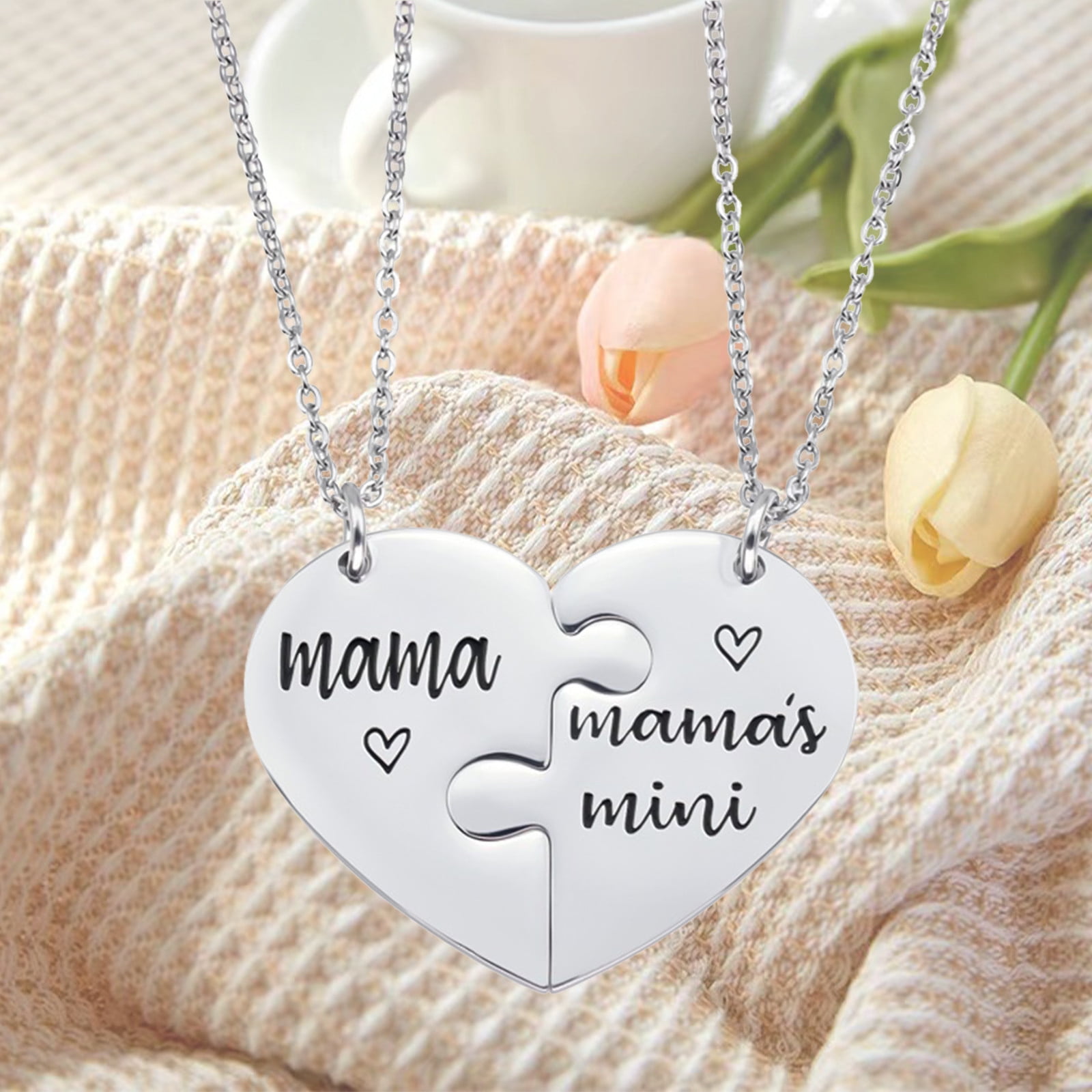 Hoksml Home Decor Mother Day Necklace From Daughter Mom Birthday Gift 2 Pcs Necklaces For Mom Daughter Gifts Clearance Silver