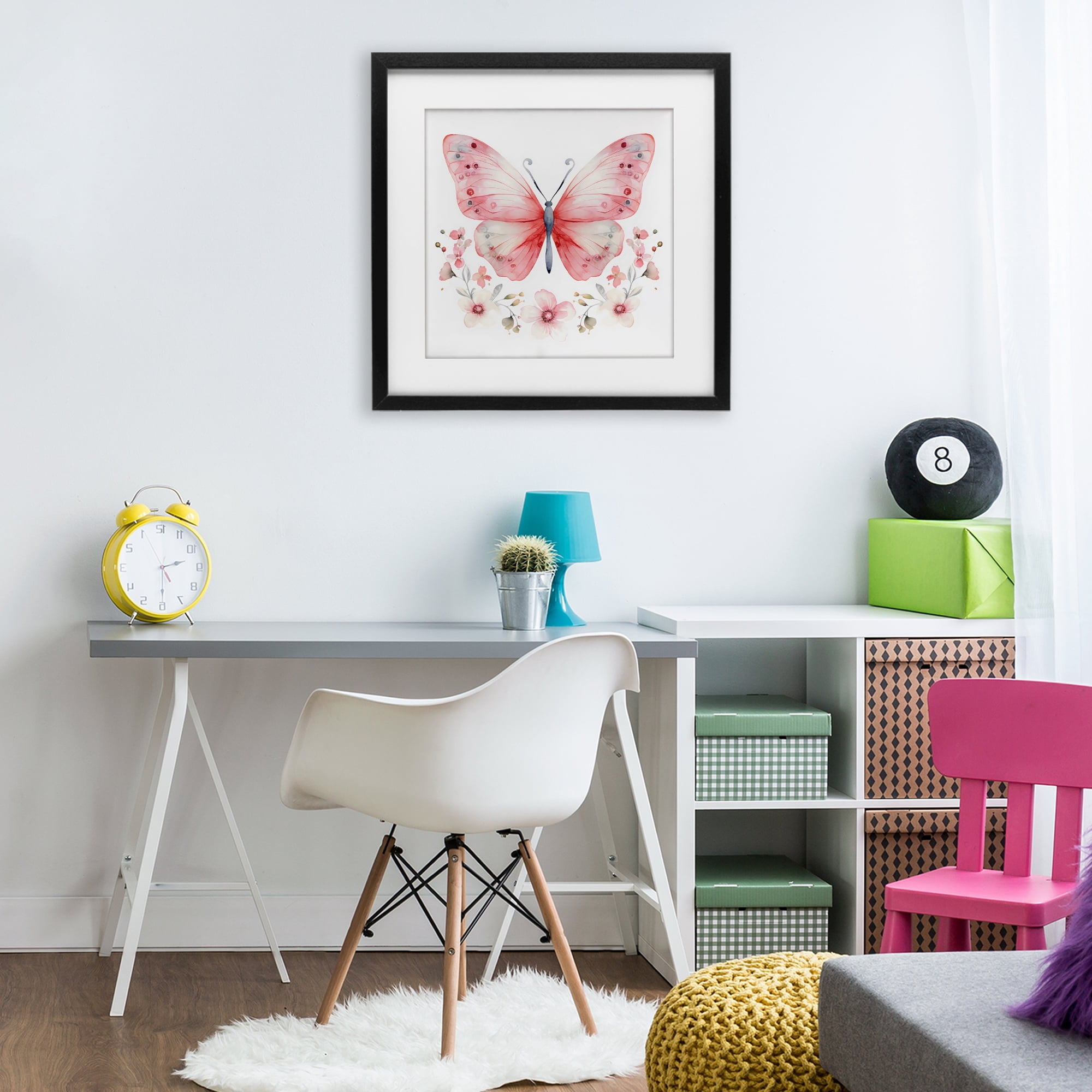 Stupell Industries Pink Symmetrical Butterfly Florals Black Framed Print Under Glass, design by Creative Studio