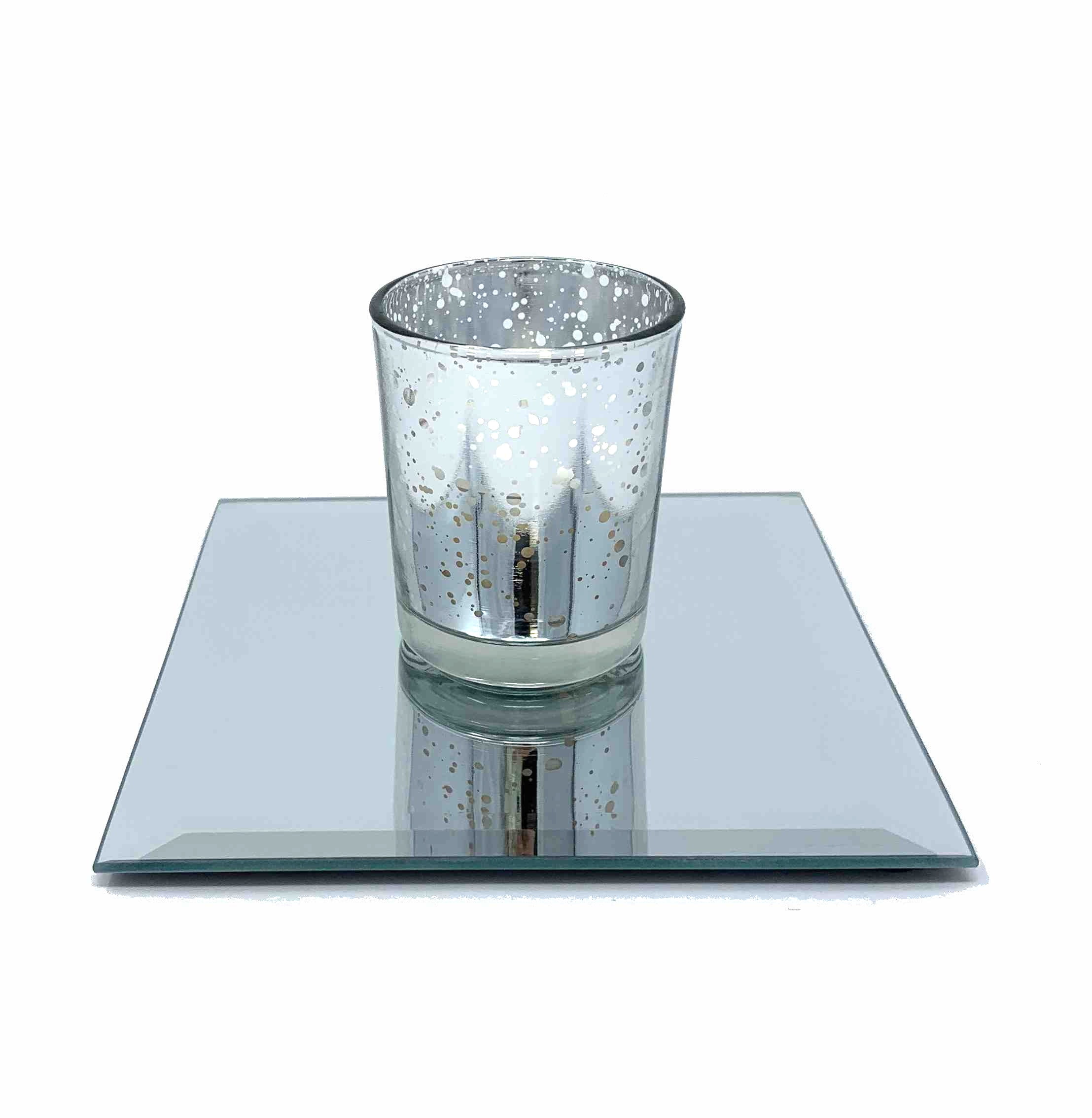 12 cm 5" Round Mirror Glass Pillar Candle Plate Stand Bevelled Edge Wedding 