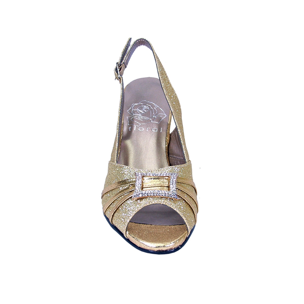 FLORAL Nadine Women's Wide Width Peep Toe Dress Slingback with Jewels GOLD 10