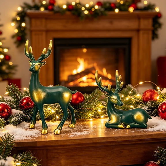 WKSCLPAI Pair of Decorative Deer Statues, Home Accent Ornament for Wine Cabinet Living Room TV Stand, Xmas Seasonal Table Display, Blue