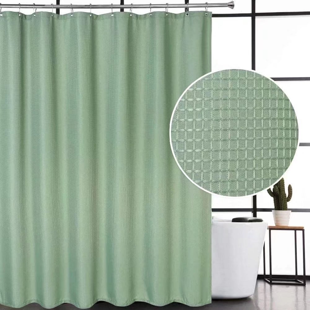 GlowSol 72"Wx72"L Green Shower Curtain Hotel Quality Waffle Weave