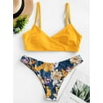 thumbnail image 2 of ZAFUL for Women Flower Print Surplice Bikini Swimsuit Yellow M, 2 of 6
