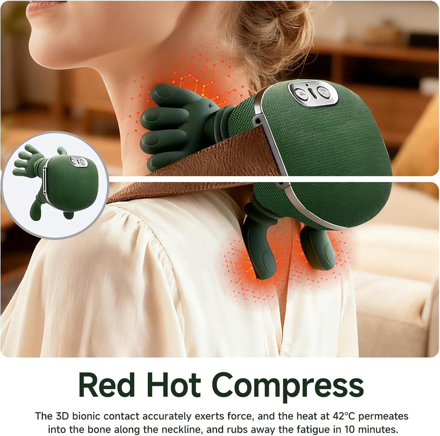 Neck Massager, Shiatsu Neck and Back Massager with Heat, 4D Kneading Simulated Human Hand Design Electric Deep Tissue Massage, Portable Body Massager for Shoulder, Pain Relief & Muscle Relax