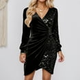 thumbnail image 2 of Women's V Neck Long Sleeve Black Glitter Dress Formal Dresses Glitter Dress for Women, 2 of 4