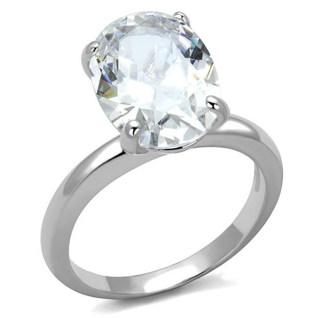 Alamode LO4124-8 Women Rhodium Brass Ring with AAA Grade CZ in Clear - Size 8