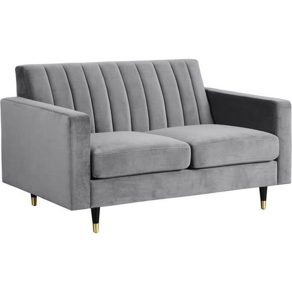 Meridian Furniture Lola Contemporary Velvet Loveseat in Gray
