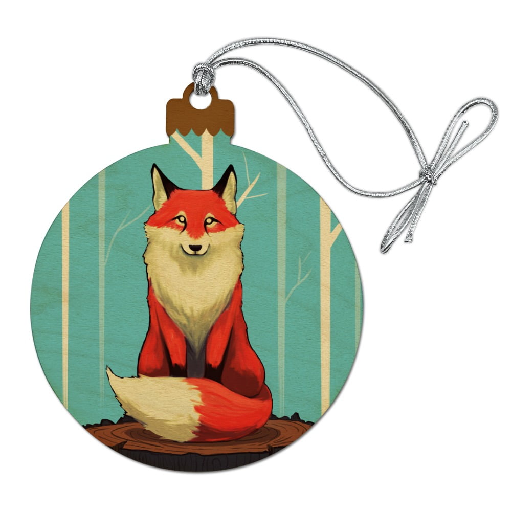 Fox on Tree Stump Wood Christmas Tree Holiday Ornament