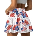 thumbnail image 2 of FUIALDOLG Womens Mini Golf Skirt with Shorts Red Flower American Flag Athletic Skort with Pocket Soft Tennis Skirt US 250th Anniversary Flag Active Skort for Casual,L, 2 of 8