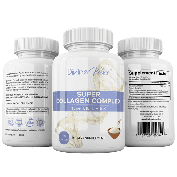 Multi Collagen Complex Capsules – Type I, II, III, V & X – Hair, Skin, Nails & Joint Support – Anti-Aging Supplement – Non-GMO, All-Natural, 90 Capsules, 30-Day Supply, Made in USA