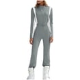 thumbnail image 2 of SDNall Women‘s Long Sleeve Bodysuit, Solid Color High-Neck Yoga Catsuit for Workout & Active Wear, 2 of 9