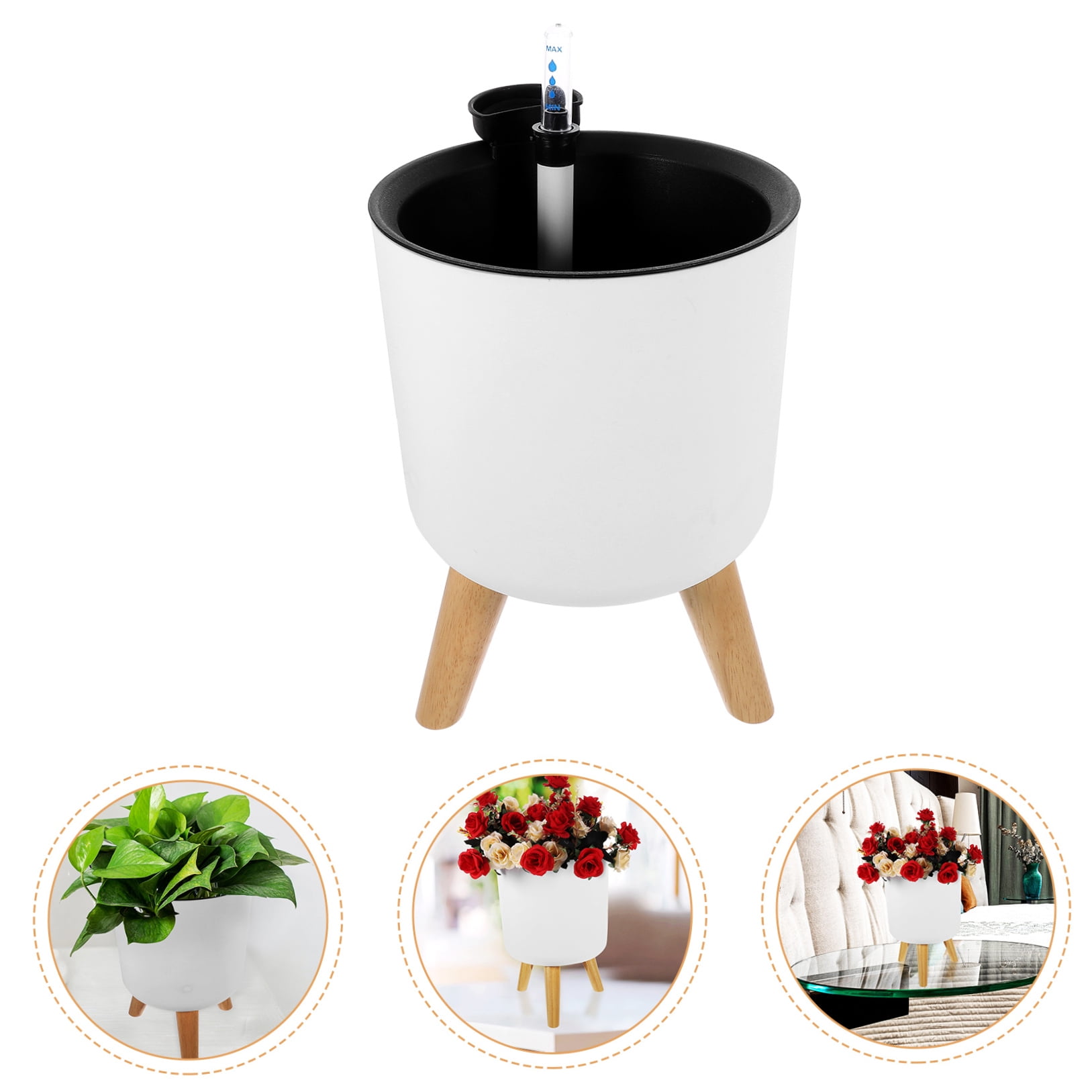OUNONA White Self-Watering Planter Pot with Modern Design for Indoor and Outdoor Home Gardening, 1 Piece
