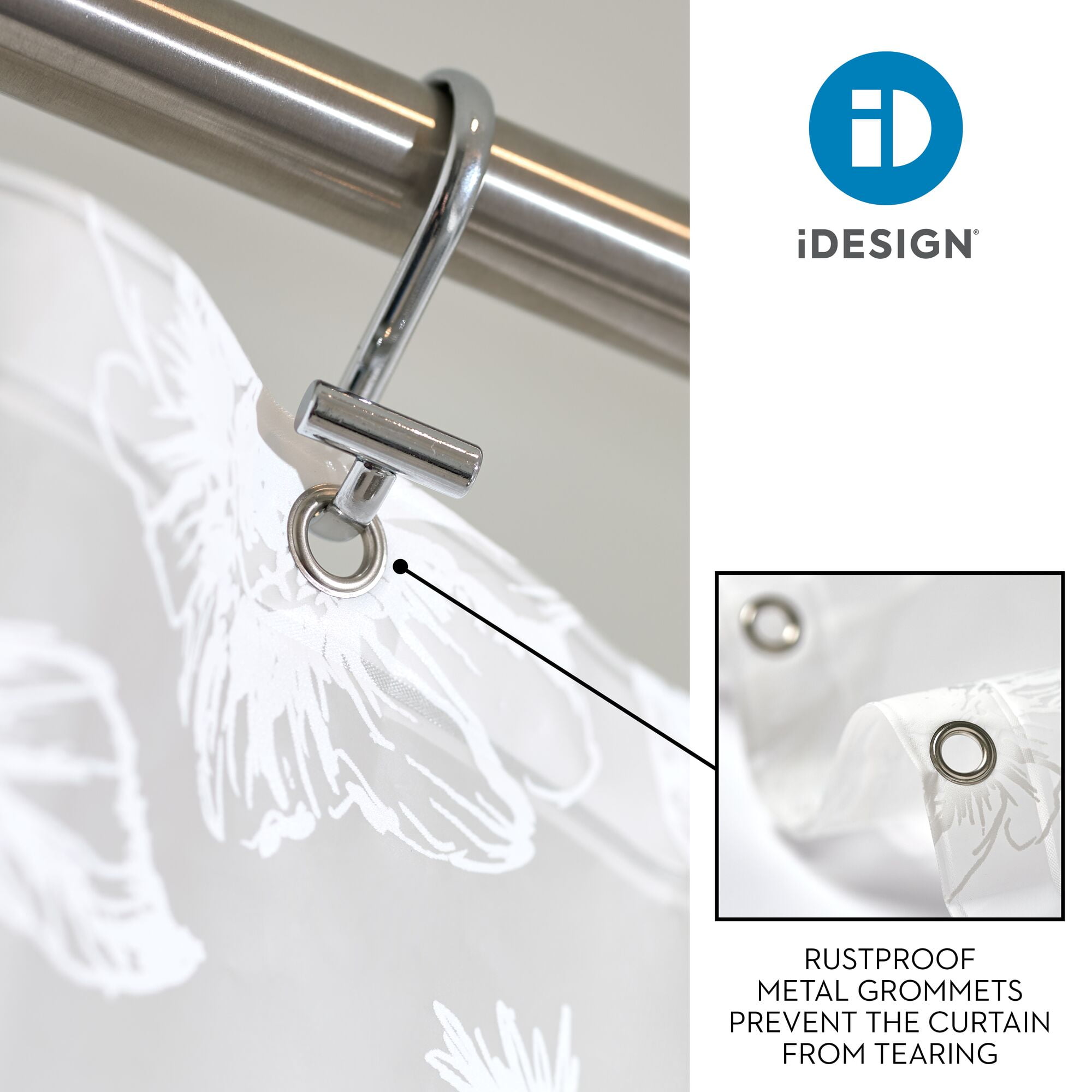 iDesign Waterproof PEVA Shower Curtain, Daisy, White/Frost