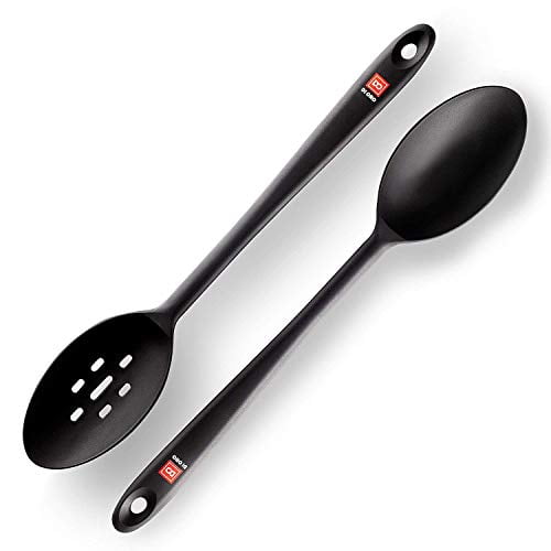 Black and Red Silicone Mixing Spoons Set Heat Resistant Silicone Baking Serving Spoon Non-Stick Silicone Spoon for Cooking & Baking 2 Pcs Silicone Spoon Silicone Serving Spoon