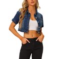 thumbnail image 4 of INSPIRE CHIC Women's Cropped Denim Jacket Short Sleeve Button Front Jean Jacket S Dark Blue, 4 of 6
