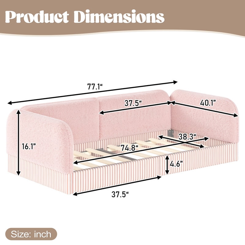 Twin Size Upholstered Floor Daybed Frame for Kids, Half-Enclosed Montessori Platform Bed with 3-Sided Surrounding Guardrails