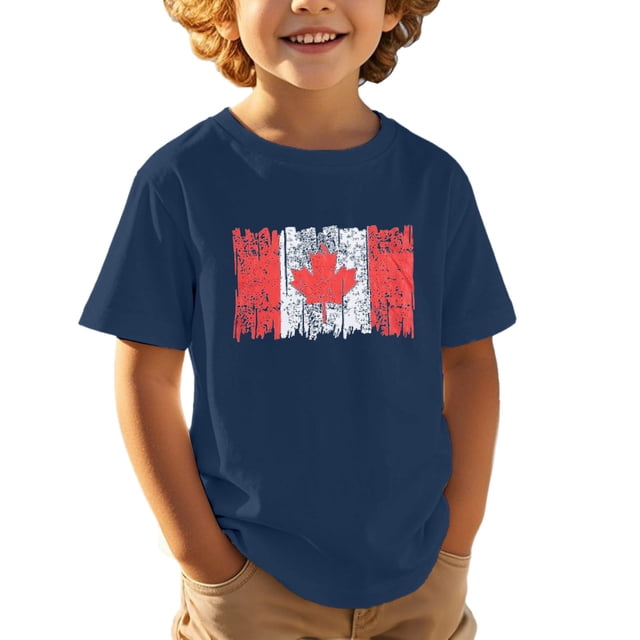 T-Shirt Drapeau Canadien Filles Drapeau Canadien Feuille d'Érable Imprimée Col Rond Manches Courtes Tee Enfants Fête Nationale Décontracté Patriotic 1st July Patriotic Feuille d'Érable Canadienne Graphique Manches Courtes Tee