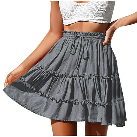 Kaemgyyd Skirts for Women Cute High Waist Ruffle Mini Skirt Tiered Paper Bag Waist Drawstring Adjustable Party Skirt