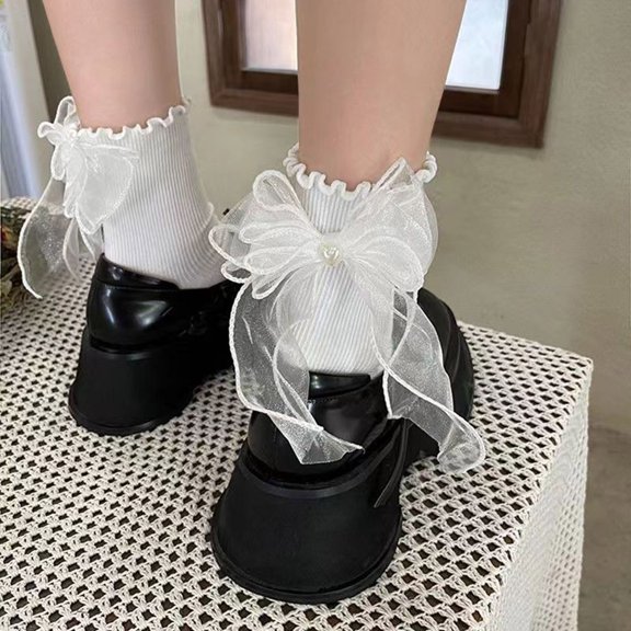 Women's Day Tie Sweet Mesh Bow Socks Girly Style Cute Pile Socks Womens Extra Wide Socks Long Socks for Women Cute Socks Sock Forms Thigh High Socks Decorated Toe Socks Womens Sports Compression Socks