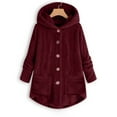 thumbnail image 2 of Dezsed Women's Coat Fleece Jacket Women Plus Size Button Plush Tops Hooded Loose Cardigan Wool Coat Winter Jacket Wine M, 2 of 5