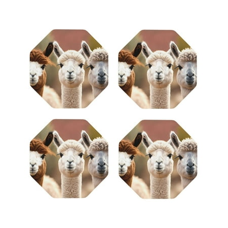 

Yiaed Cute Alpaca in Daze Print Leather Coasters for Drinks - Cup Coasters Coffee Table Kitchen Table Bar Home & Office Gifts Handmade Drink Coasters-Octagon