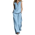 thumbnail image 2 of Mifsaly 2 Piece Summer Sets for Women Sleeveless V Neck Tank Top and Casual Wide Leg Pants with Pockets Lightweight Flowy Travel Vacation Matching Lounge Outfits Light Blue,XL, 2 of 6