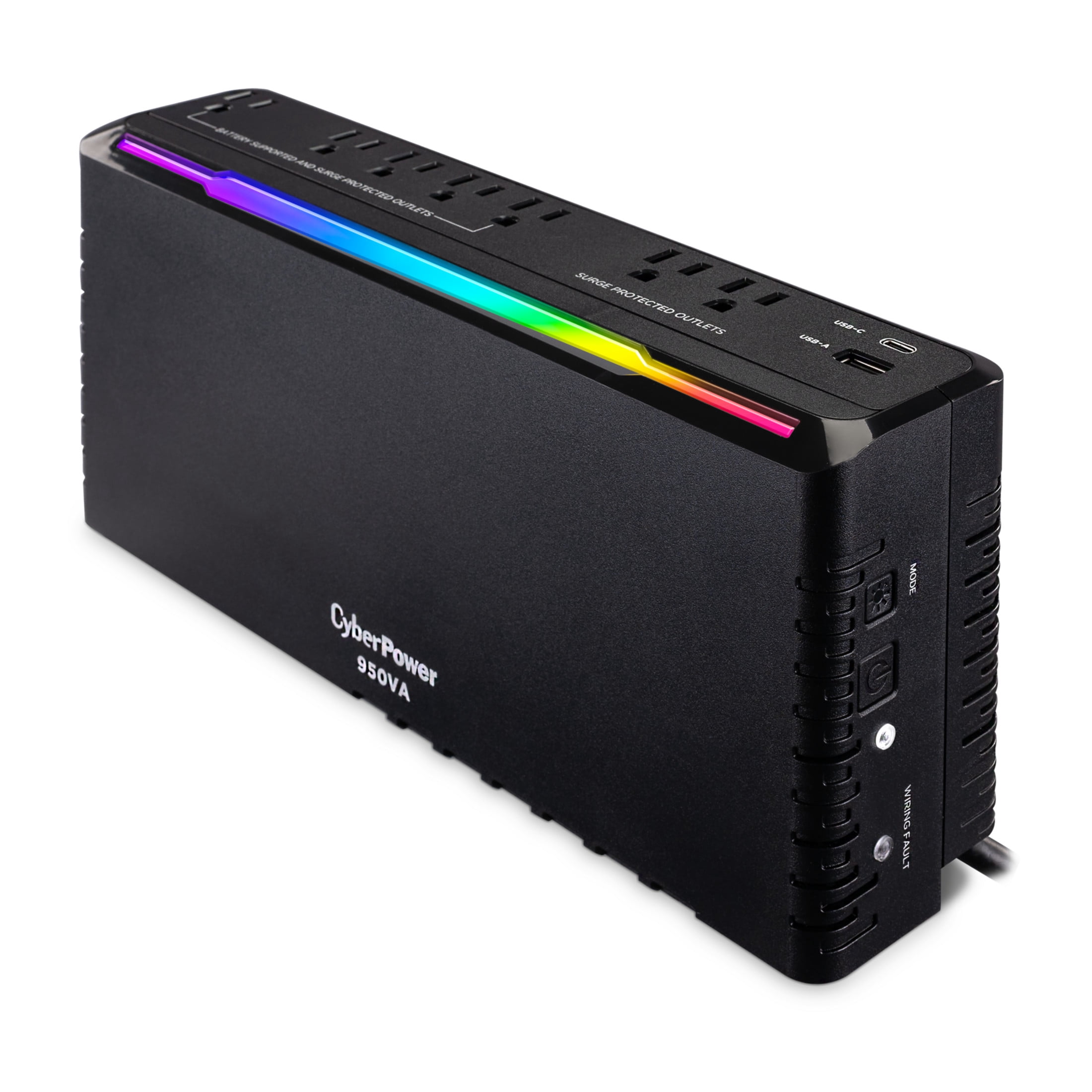 CyberPower GX950UC Gaming UPS, 950VA/510W, 120V, RGB, 7 Outlets, USB-A & USB-C, 5 ft Cord, Black