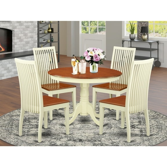 5-Piece Dining Set - Table & 4 Chairs - Buttermilk Cherry Finish - Modern Dinette Set