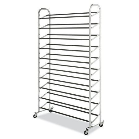 Whitmor 50-Pair 10-Tier Metal Closet Shoe Tower with Wheels Chrome