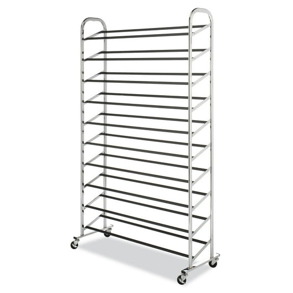 Whitmor 50-Pair 10-Tier Metal Closet Shoe Tower with Wheels Chrome