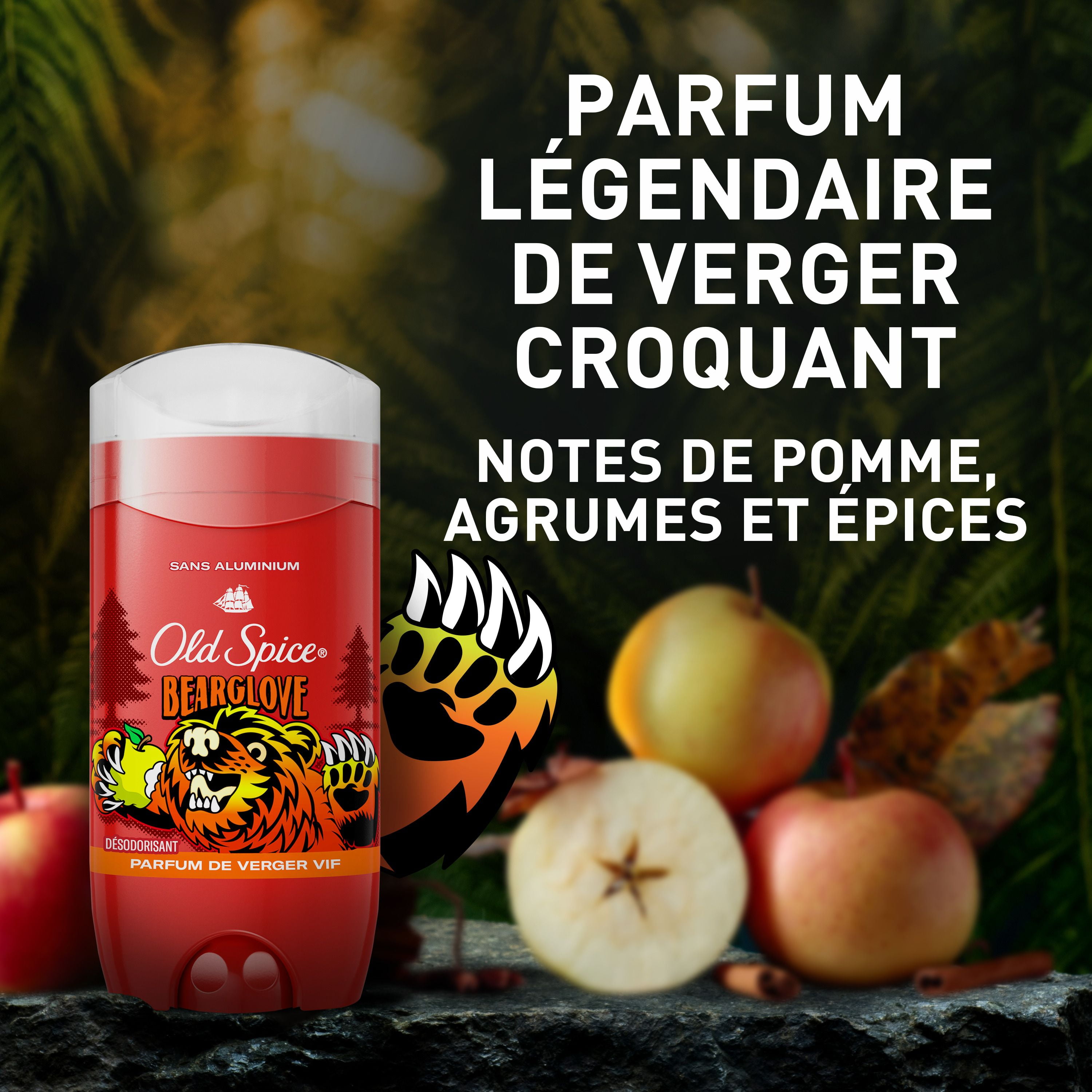 Désodorisant sans aluminium Old Spice pour hommes, fraîcheur 24 heures sur 24, 7 jours sur 7, protection longue durée contre les odeurs, parfum légendaire, Bearglove, parfum de ver