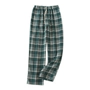 APEXFWDT Men's Cotton Flannel Sleep Pants Buffalo Plaid Straight Leg Soft Micro Fleece Pajama Pants Casual Elastic Waist Drawstring Lounge Pants