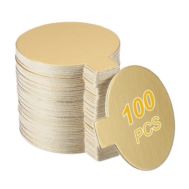 Uxcell 100 Pcs Planche à Gâteau Ronde avec Languette, Base de Cupcake Ronde de 2,36 Pouces Petites Assiettes à Gâteau pour Présentation de Cupcakes de Desserts Fêtes Mariages Anniversaires, Ton Or