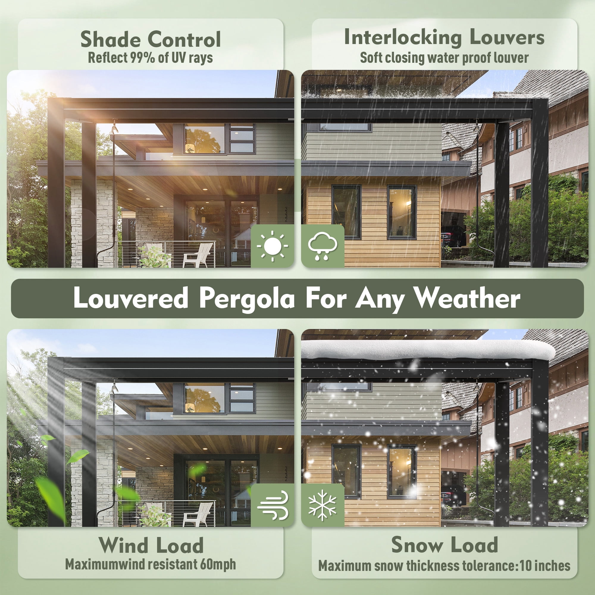 NETAJE 10'x12' Hardtop Louvered Pergola, Outdoor Metal Pavilion with Adjustable Louvered Roof and Drainage System for Patio, Garden, Decks, Backyard