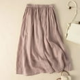 thumbnail image 4 of RUTAYY Women Summer Vintage Linen Solid Color Midi Skirt With Elastic Waist And Stylish Flowy Swing Skirts, 4 of 5