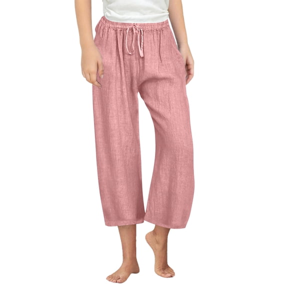 Fesfesfes Girls High Waist Wide Leg Long Trousers,Smocked Casual Pants Loose Fits for Ages 4-14 Years,Soft Breathable Fabric(Pink,14-15 Years)