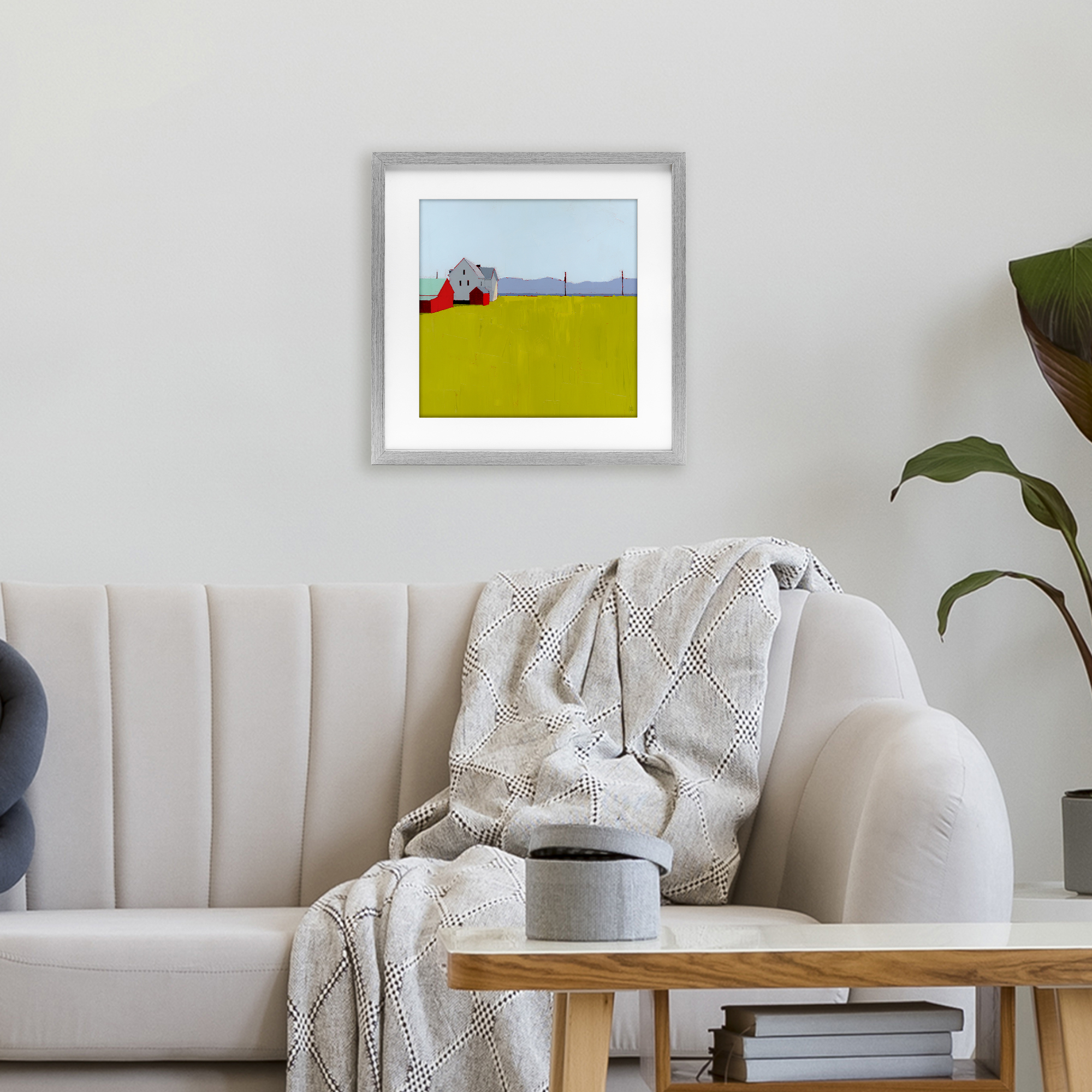 Farmhouse & Shed Landscape Gray Framed Print Under Glass, design by Ruth LaGue