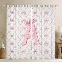 Manfei Monogrammed A Curtains and Drapes (38x45),Ribbon Bowknot Blackout Curtains for Bedroom,Pink White Curtains Pack of 2 (38x45),Microfiber Room Decorative