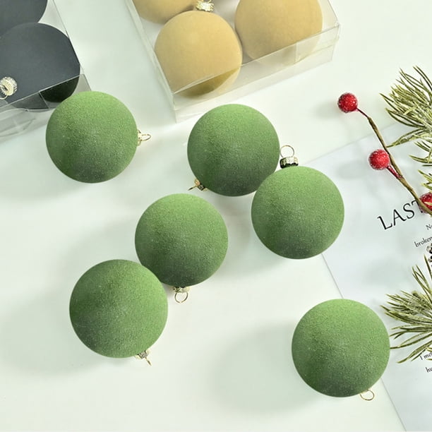 Bolas de adornos navideños de terciopelo flocada de 6 piezas - Decoración colgante de plástico marrón de 2,4 pulgadas para árbol, corona y guirnalda