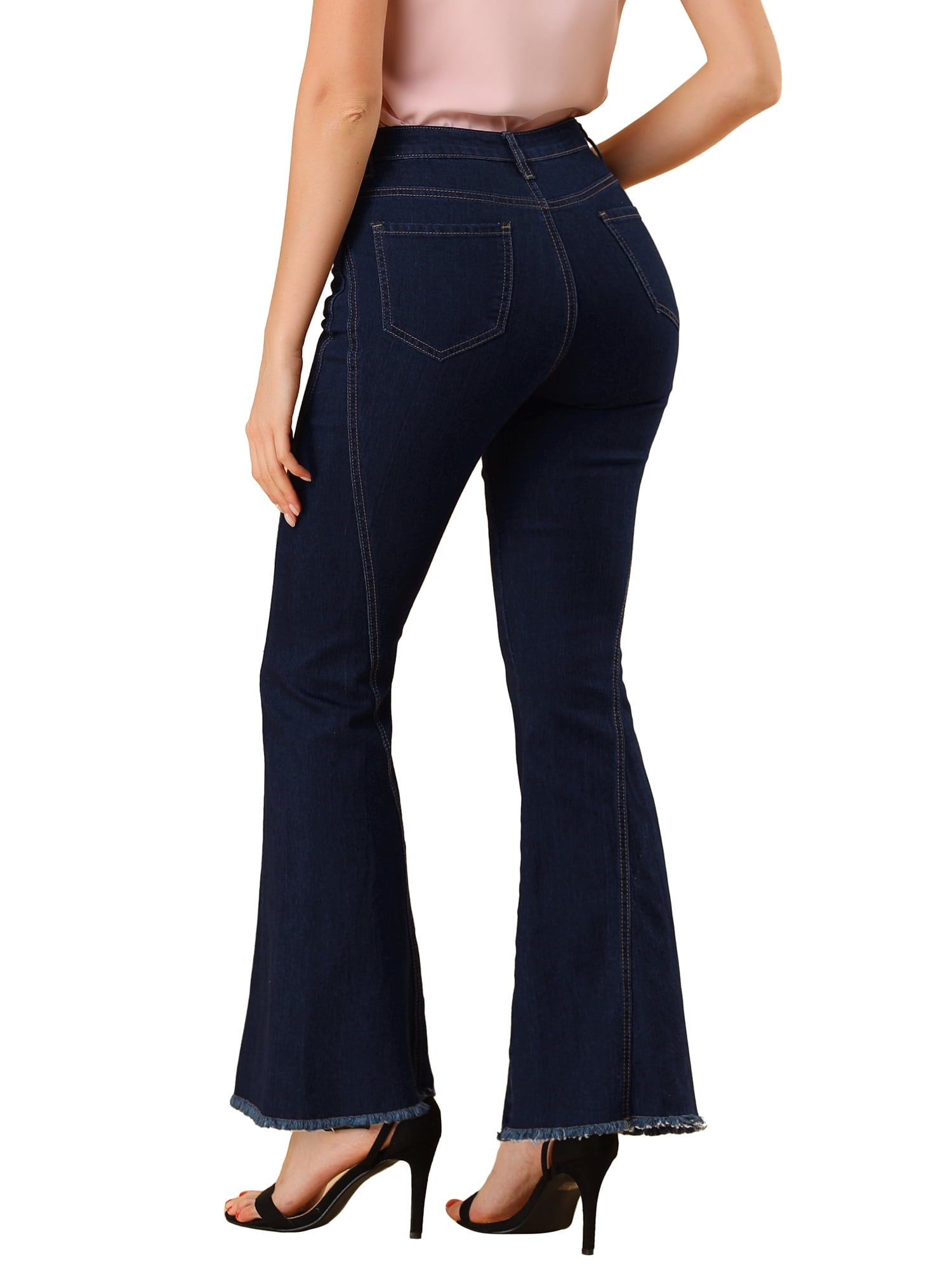 DARING DIVA Women's Flare Denim Pants High Waist Stretch Bell Bottoms Jeans S Black