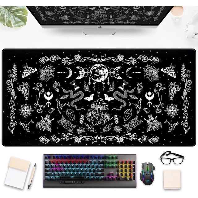 Cyan Green Japanese Desk Mat, Neon Tokyo Extended Mouse Pad Anime Cat Desk Pad, Gaming Mousepad XXL, Large Keyboard Mat for Gamers, Cool Computer Mat for Desk with Stitched Edges 31.5X15.7 i