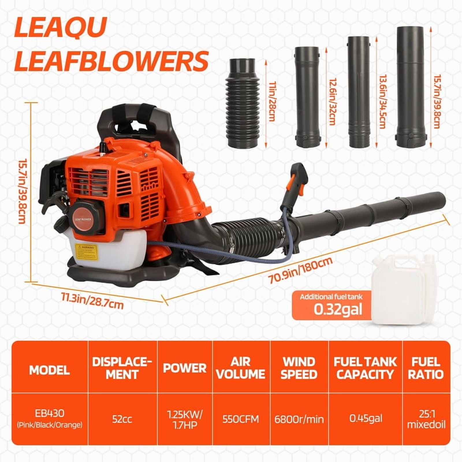 Seipouy Backpack Gas Powered Leaf Blower, 52CC 550 CFM 1.7 HP 2 Cycle Grass Lawn Blower Air Cooling Gasoline Backpack Grass Blower with Air-Cooled, Snow Blower for Outdoor