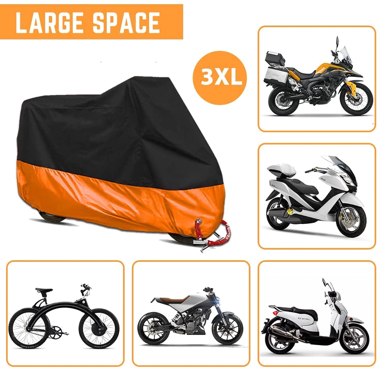 Motorcycle Cover,3XL Waterproof Motorbike Cover for All-Weather Outdoor Indoor Dust and UV Protection,Universal Fits up to 105" Motorcycles