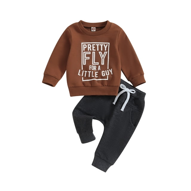 Fortune 0-3Y Baby Boys Fall Outfits Long Sleeve Letter Sweatshirt Drawstring Jogger Pants