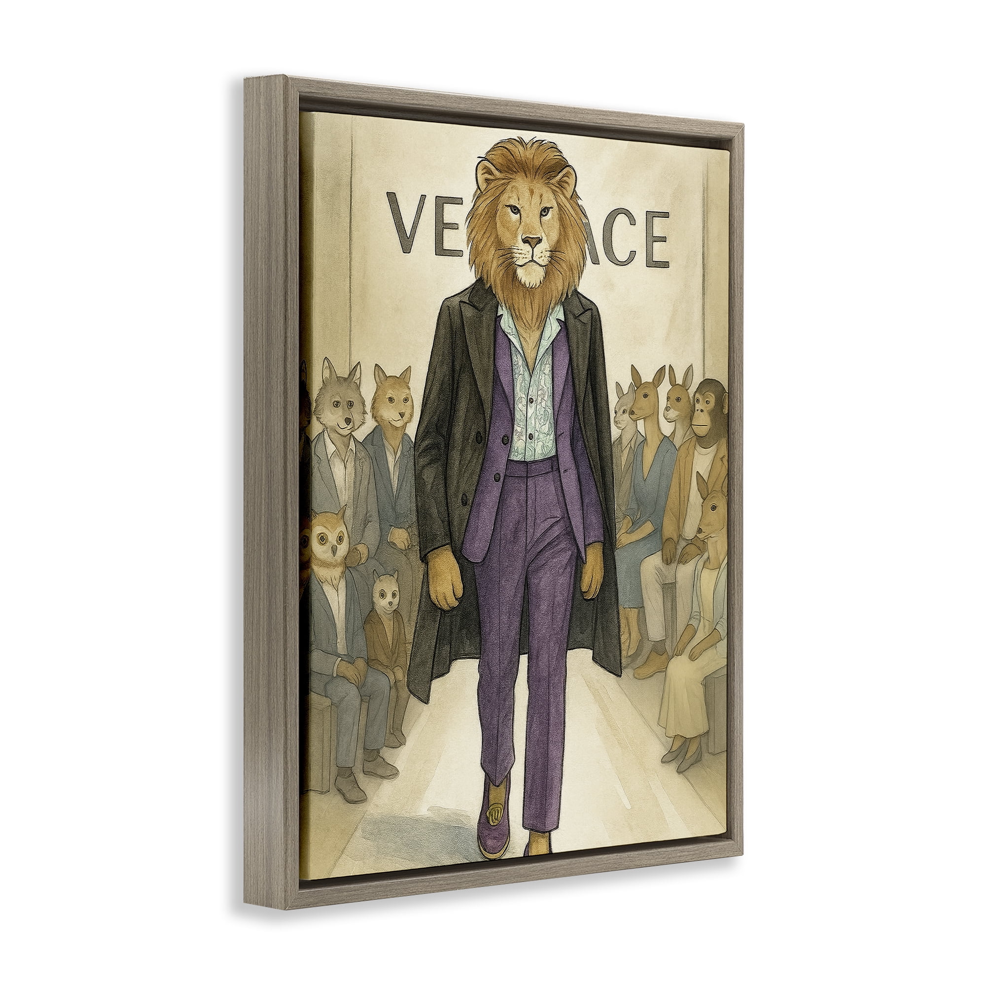 Stupell Industries Fashion Runway Lion Brown Framed Floater Canvas Wall Art, design by Grotto Studios
