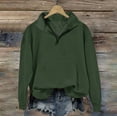 thumbnail image 2 of Hxshgdsn Womens V Neck Sweatshirts Fuzzy Fleece Warm Long Sleeve Pullover Tops Army Green M, 2 of 8