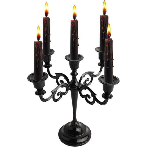 ThrottleT- 5 Arm Candelabra Taper Candle Holders Decorations Indoor Kitchen Décor Table Candles Candlestick Candelabra Centerpiece (Black Glossy)