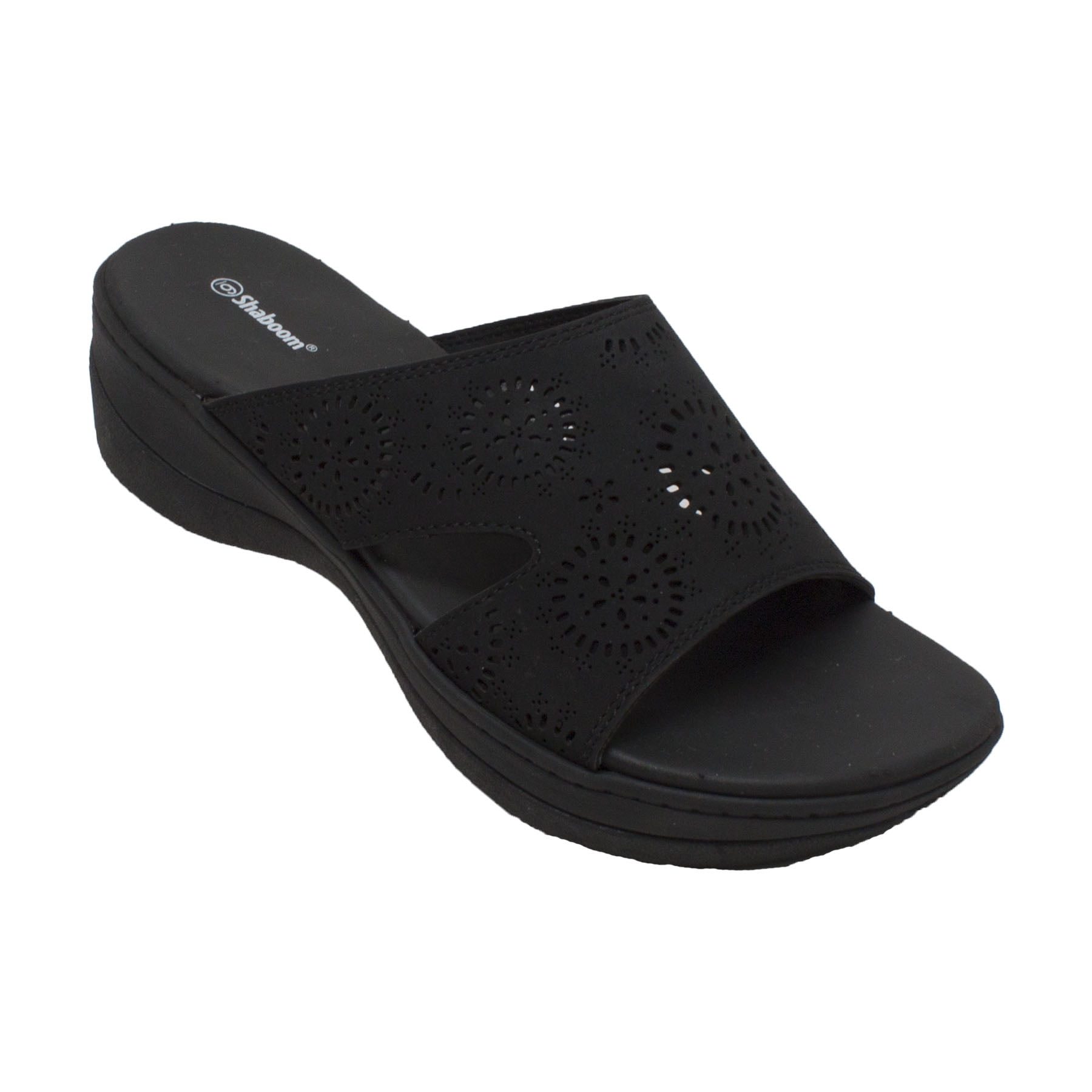 black slide sandals with pearls