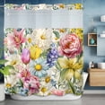 thumbnail image 6 of Spring Flowers No Hooks Shower Curtain with Snap-in Liner Vintage Watercolor Pink White Blue Purple Floral Leaf Shower Curtains for Bathroom, Waterproof, Easy Install, Washable 72"x78", 6 of 9